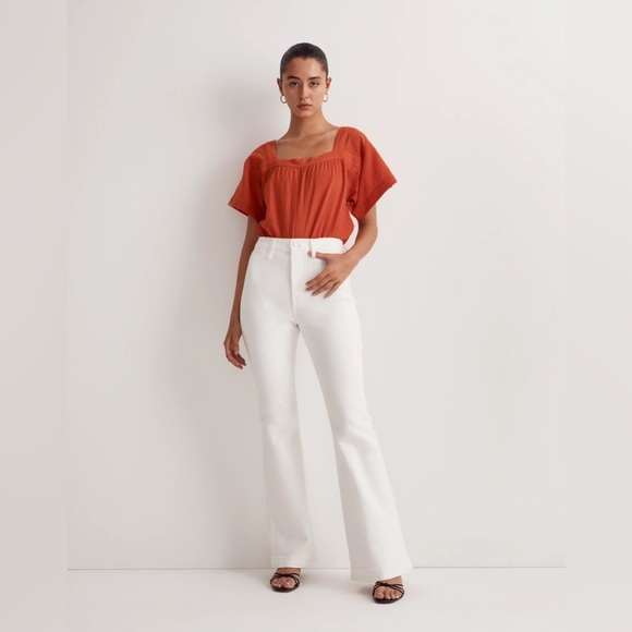 Madewell Square-Neck Short-Sleeve Popover Top in Roasted Squash - Size M - Picture 2 of 5